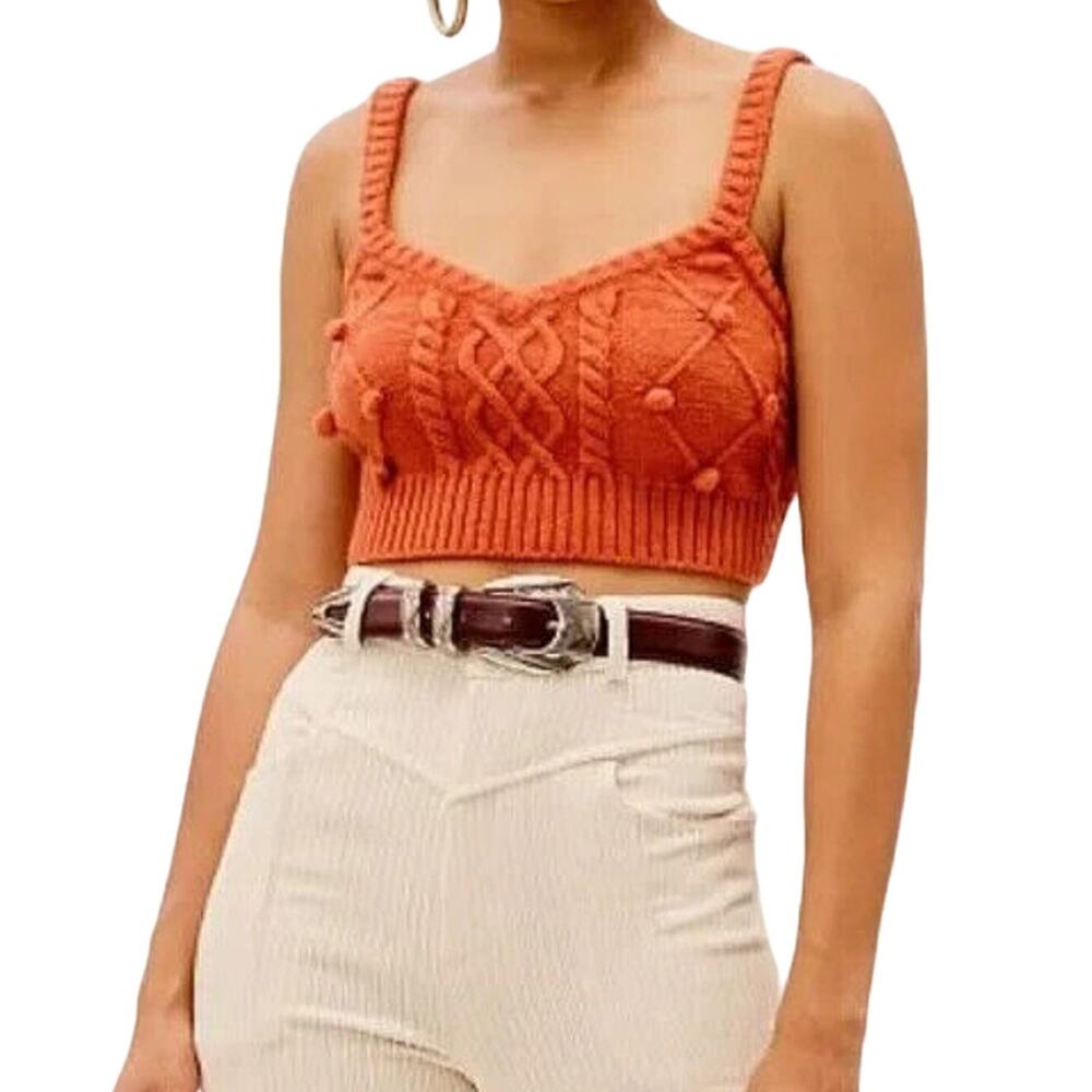 For Love and Lemons size XS Florentina knit Crop sweater tank in brown/orange